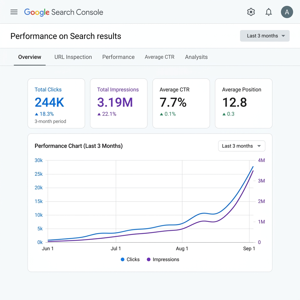 Search Console 244K Clicks Metrics
